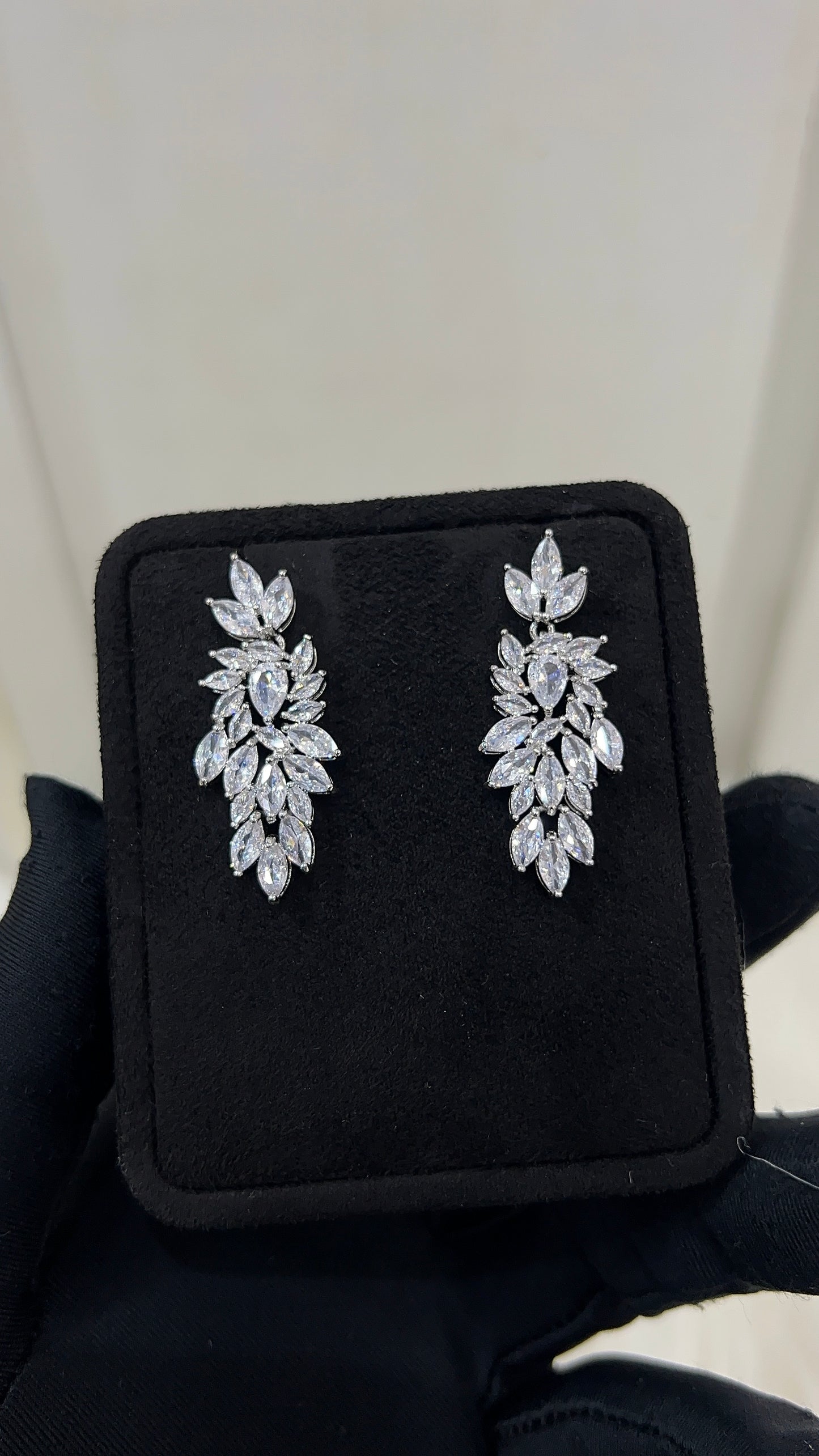 Pair of silver leaf-shaped earrings Perfect for brides, bridal parties, or formal evening wear
