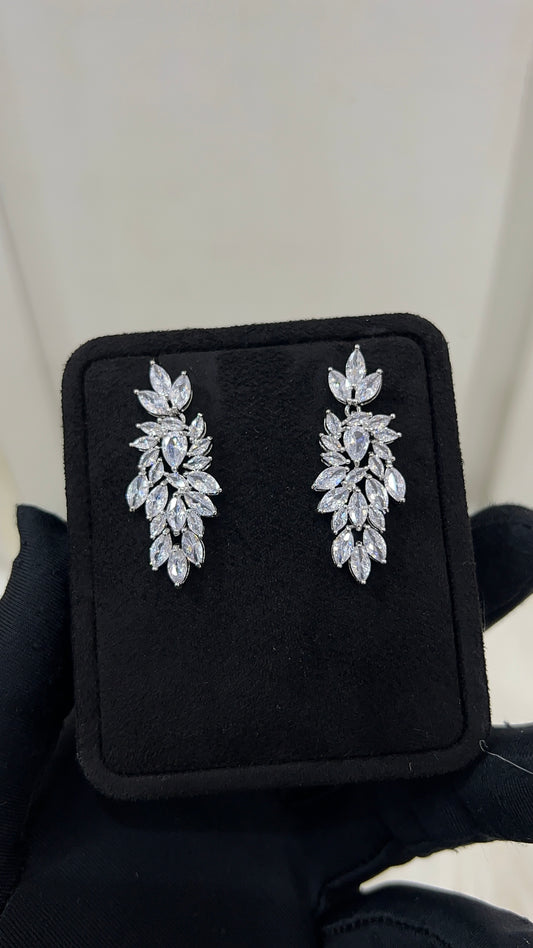 Pair of silver leaf-shaped earrings Perfect for brides, bridal parties, or formal evening wear