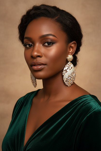 Surrounding this shimmering wave is a brilliant mosaic of scattered, multi-directional baguette-cut crystals that catch the light from every angle, delivering a classic, diamond-replica sparkle perfect for bridal or black-tie occasions.