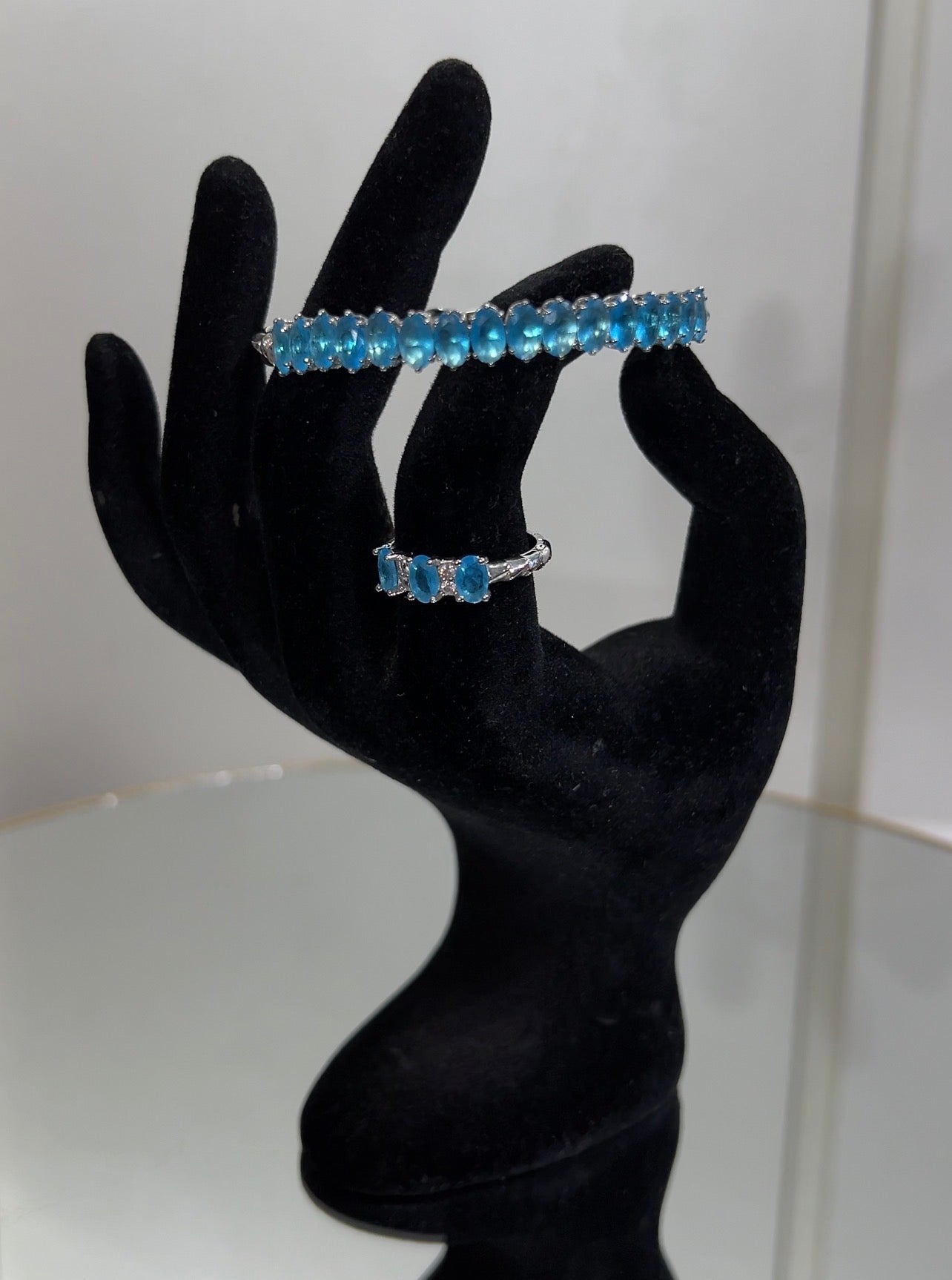 This  set is an exquisite choice for evening wear, gala events, holiday parties, or as a standout bridal accessory for a splash of color.