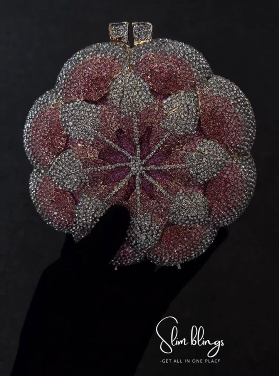 Decorative clutch with floral design and rhinestones 
