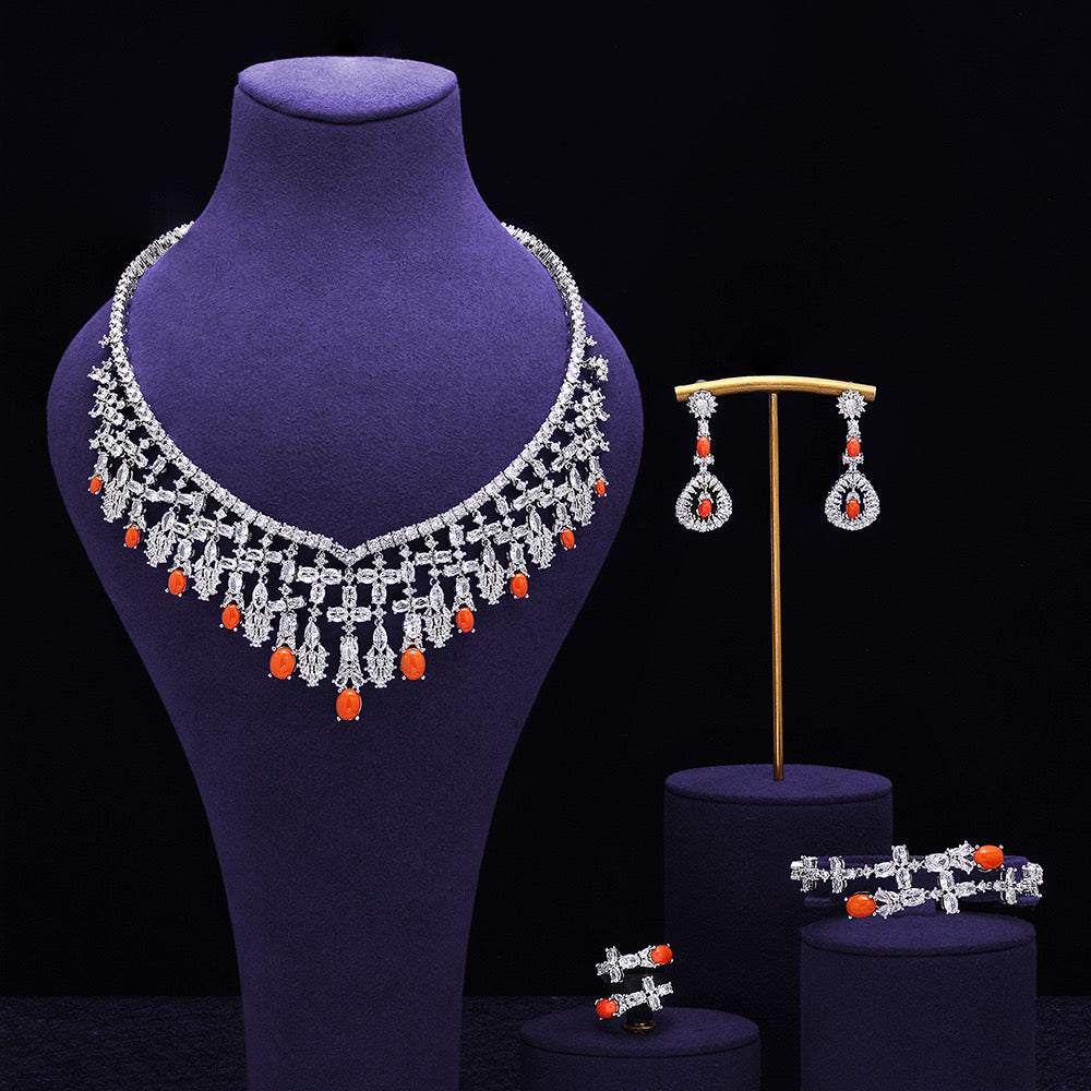 cubic zirconia wedding necklace, earrings, bracelet and ring Nigeria wedding jewelry slimblings ng